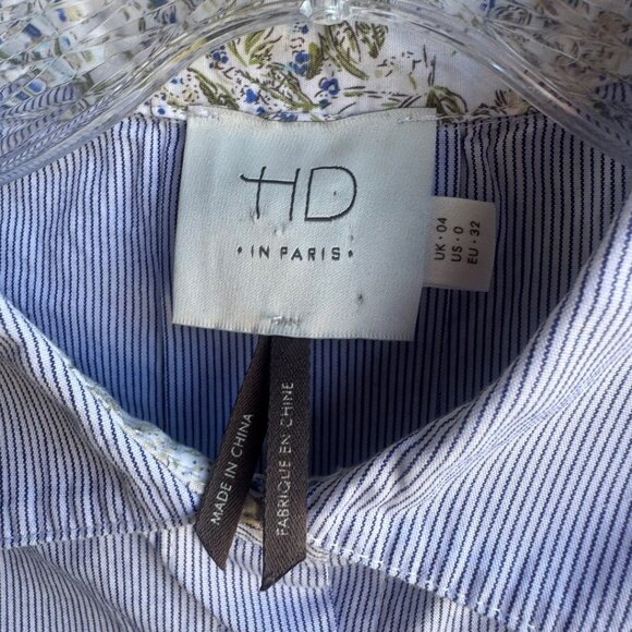 HD in Paris Short Sleeve Button Up Collared Striped Blue/White Shirt Size 0 - Picture 3 of 8